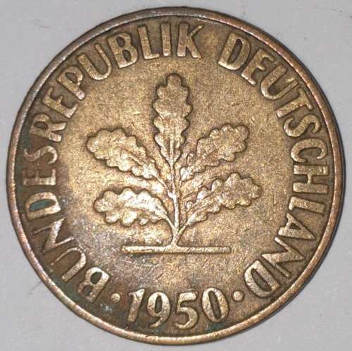 1950 G - 10 PFENNIG - TEN PFENNIG - GERMANY - FEDERAL REPUBLIC - (Brass Clad Steel) KM# 108